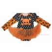 Halloween Max Style Long Sleeve Black White Dots Baby Bodysuit Orange Pettiskirt & Orange Skeleton Print JS4772
